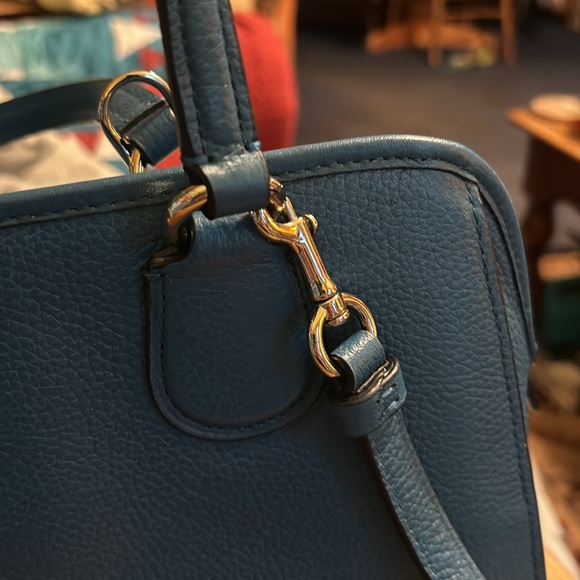 Coach blue mini handbag—new without tags—no issues—pebble leather—10”x9” - Picture 3 of 11